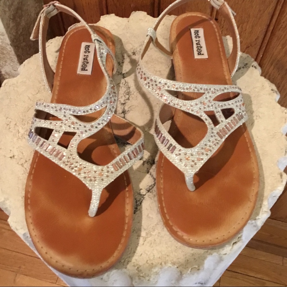 Not rated white thong sandals with gem bling